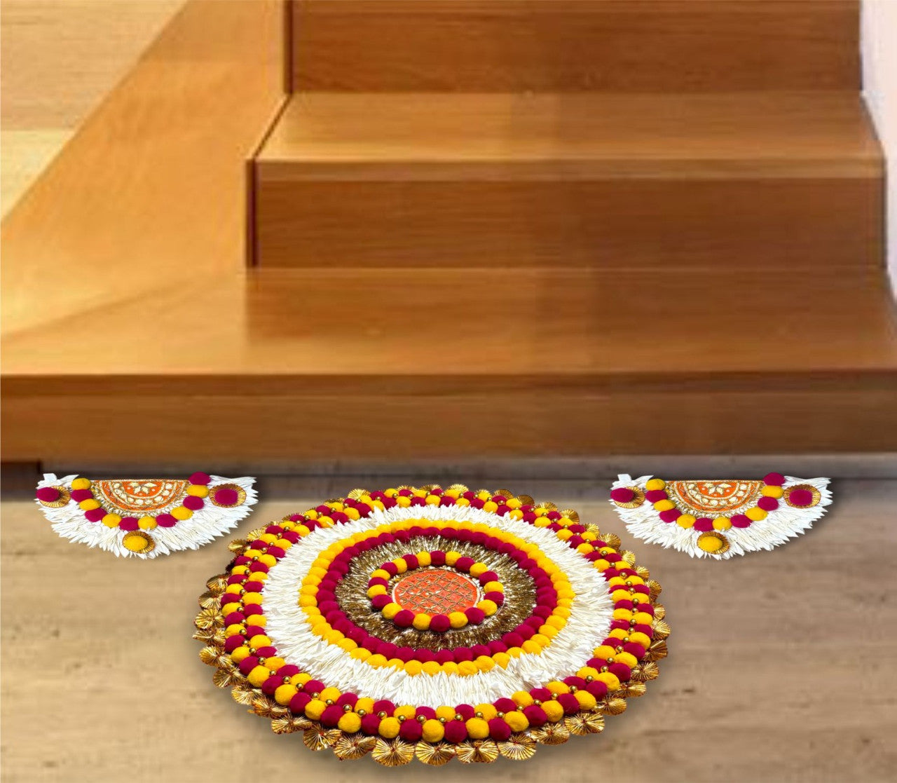 Smaran Handcrafted Decorative Rangoli Mat for Festivals | Handmade Traditional Diwali Rangoli Home Decor | Eco-Friendly & Reusable | Ideal for Navratri, Weddings & Special Occasions (3 Pieces)