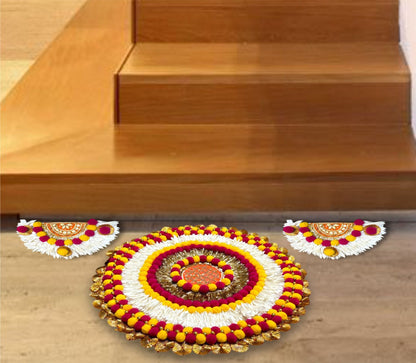 Smaran Handcrafted Decorative Rangoli Mat for Festivals | Handmade Traditional Diwali Rangoli Home Decor | Eco-Friendly & Reusable | Ideal for Navratri, Weddings & Special Occasions (3 Pieces)