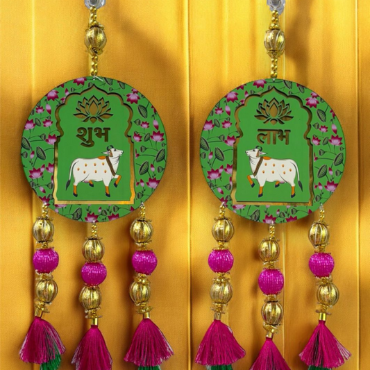 Smaran Cow Shubh Labh Latkan Decoration Shubh Labh for Mandir Door Toran for Main Door Lotus toran for Door Entrance