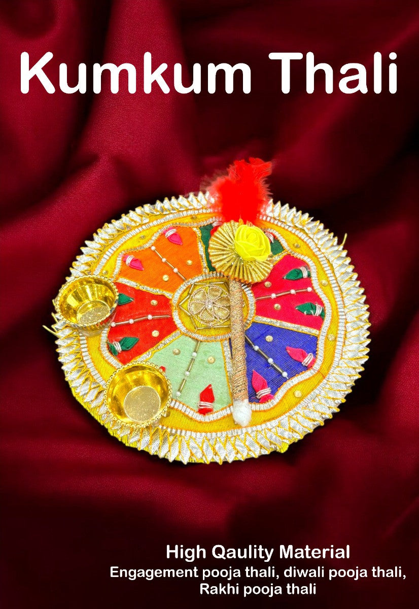 kumkum thali with 2 roli chawal Holder with Stick for Welcome Plate Home Pooja Wedding Rakhi Pooja thali Ethnic minakari Work traditinal haldi kumkum thali ((6 INCH) Design-1)