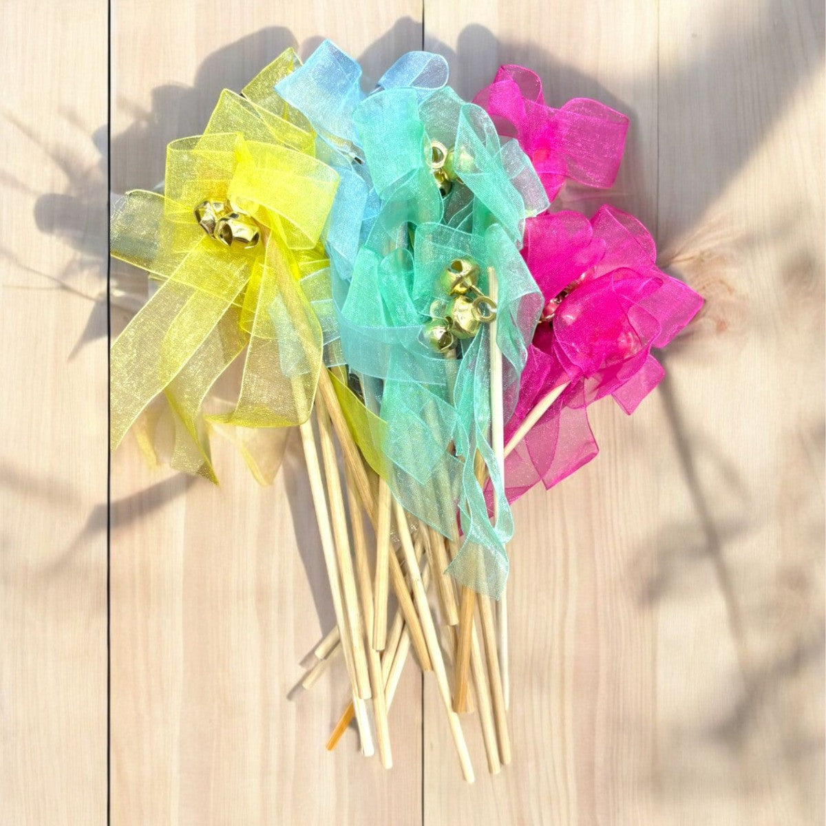 Smaran Wedding Bell Rattles for Pheras and Varmala Welcome Bells Wedding Fairy Twirling Ribbon Sticks Wands with Bell Multicolor