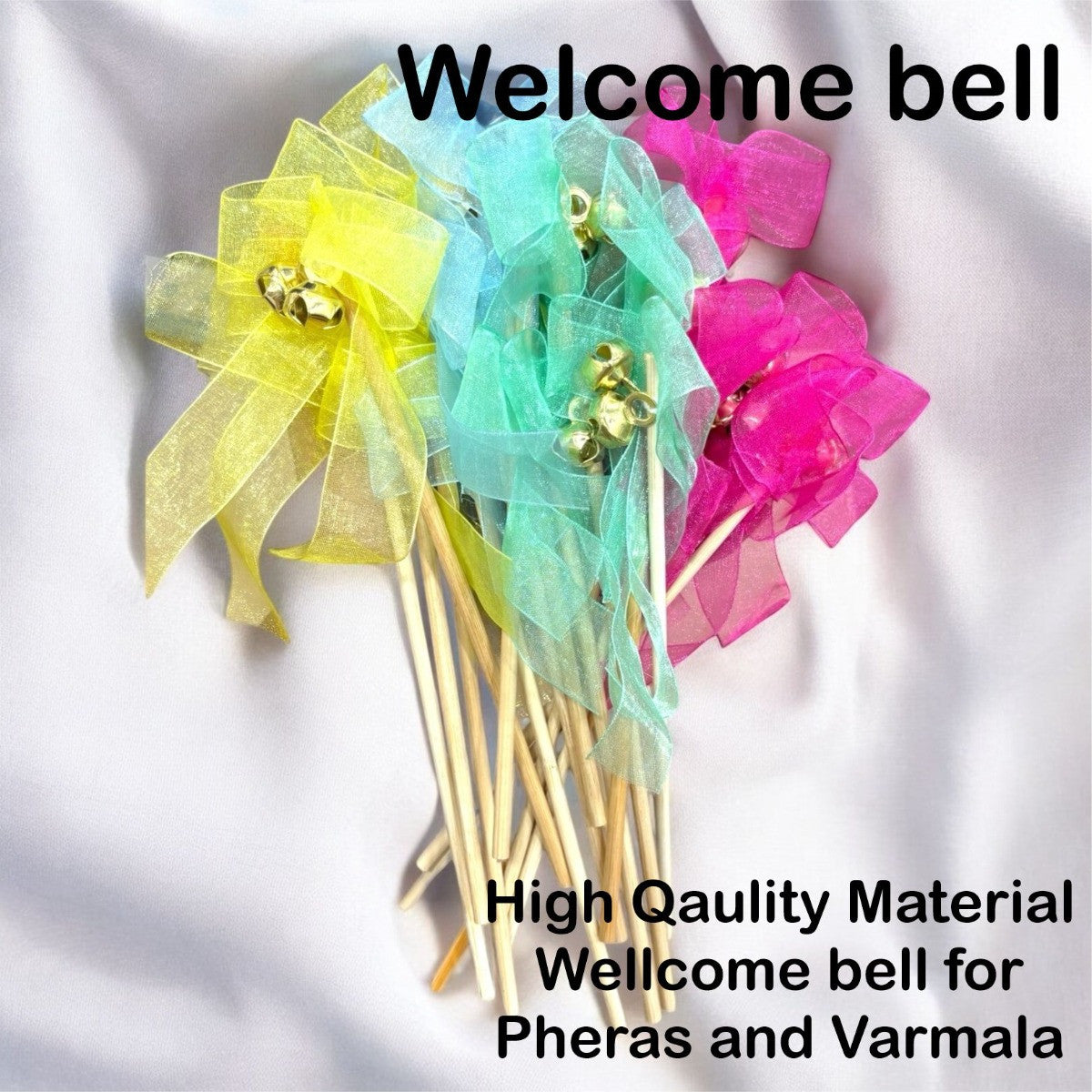 Smaran Wedding Bell Rattles for Pheras and Varmala Welcome Bells Wedding Fairy Twirling Ribbon Sticks Wands with Bell Multicolor
