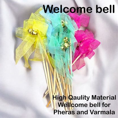 Smaran Wedding Bell Rattles for Pheras and Varmala Welcome Bells Wedding Fairy Twirling Ribbon Sticks Wands with Bell Multicolor