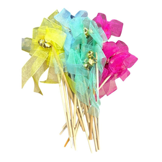 Smaran Wedding Bell Rattles for Pheras and Varmala Welcome Bells Wedding Fairy Twirling Ribbon Sticks Wands with Bell Multicolor