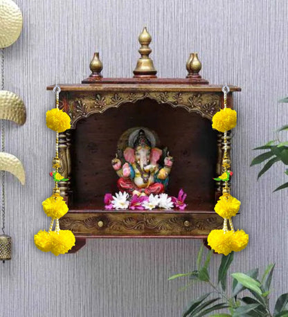 Smaran Artificial Marigold Flowers and Parrot Door Hanging, Toran with Golden White Beads Traditional Door Hanging Latkan for Door, Wall Hanging, Home Decor, Pooja Room, Latkan for Festival Decoration