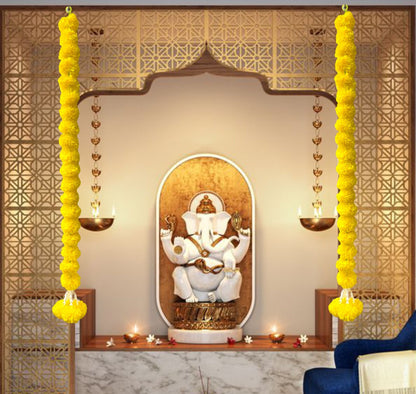 Smaran Artificial Marigold Flowers Door/Wall Hanging, Toran Traditional Door Hanging Latkan for Door, Wall Hanging, Home Decor, Pooja Room, Latkan for Festival Decoration | Yellow