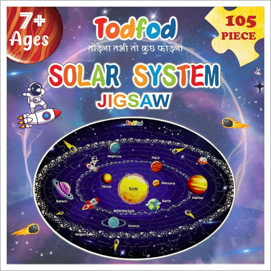 Todfod Outer Space Solar System 105 Pieces Jigsaw Floor Puzzle with 4 Double Sided Flashcards (Multicolour) for Kids
