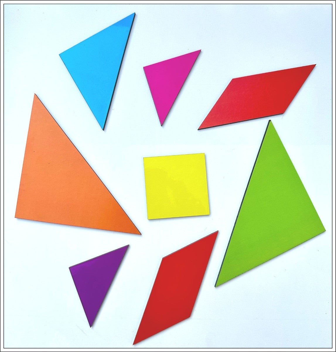 Set of colorful geometric shapes on a light blue background