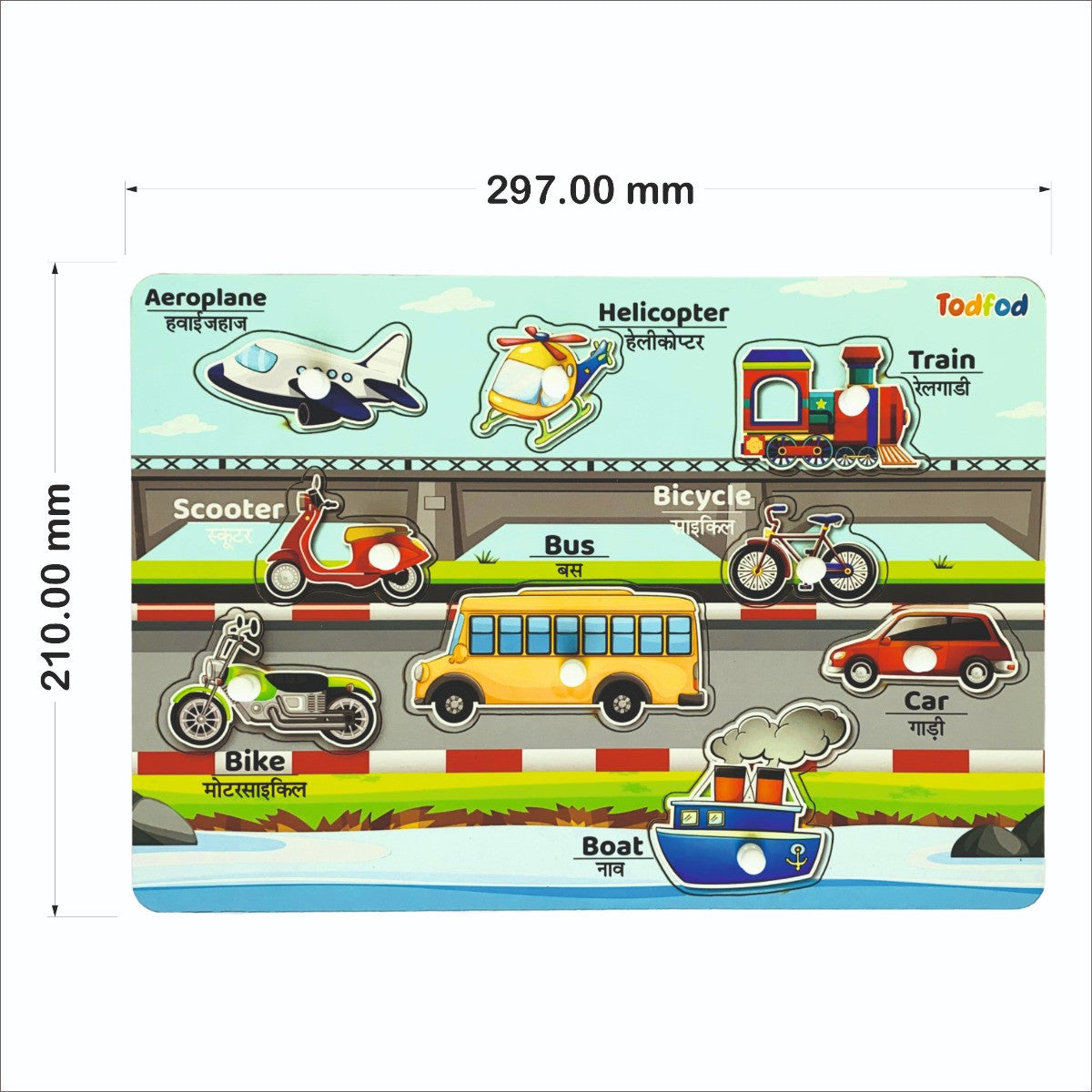 Illustration of various transportation vehicles with labels on a white background